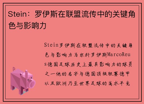 Stein：罗伊斯在联盟流传中的关键角色与影响力