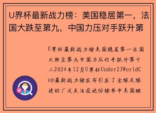 U界杯最新战力榜：美国稳居第一，法国大跌至第九，中国力压对手跃升第十二